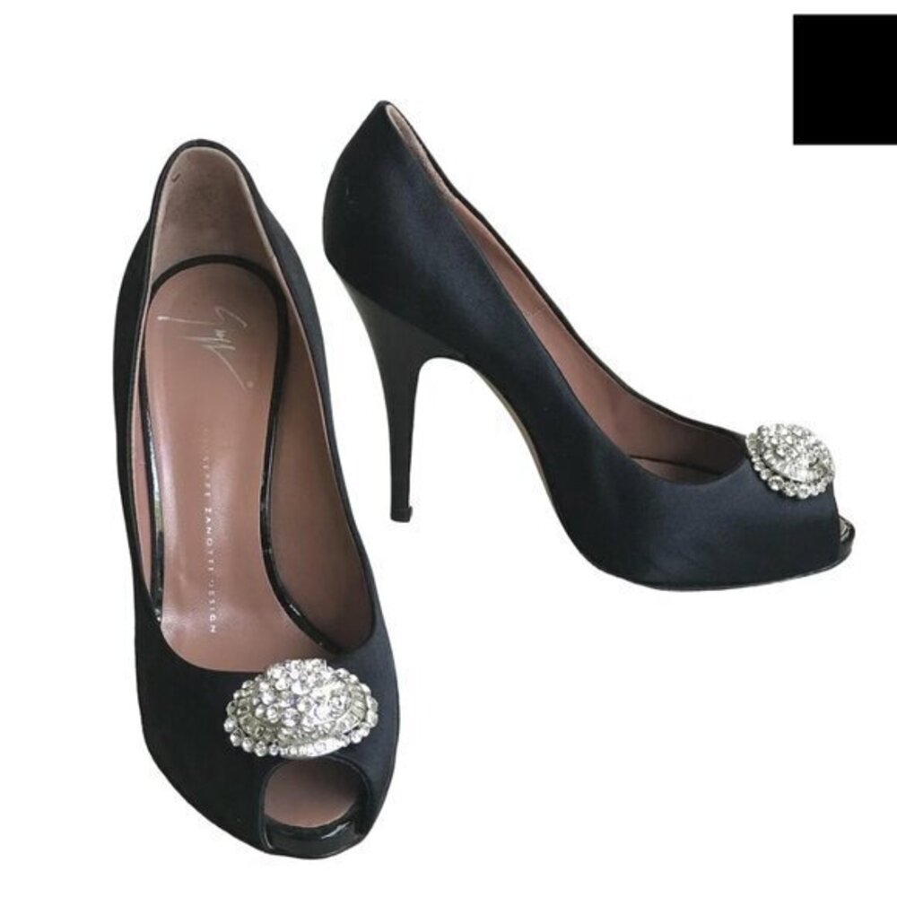 Giuseppe Zanotti Swarovski Crystal Satin Peep Toe Pumps Stiletto Heel
